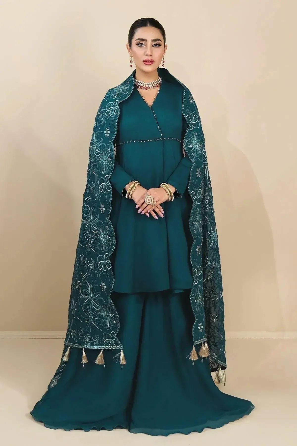 Alizeh | Ready to wear | Sea Green Pepplum 3 piece - RTW1015 - Aqsa Fabrics
