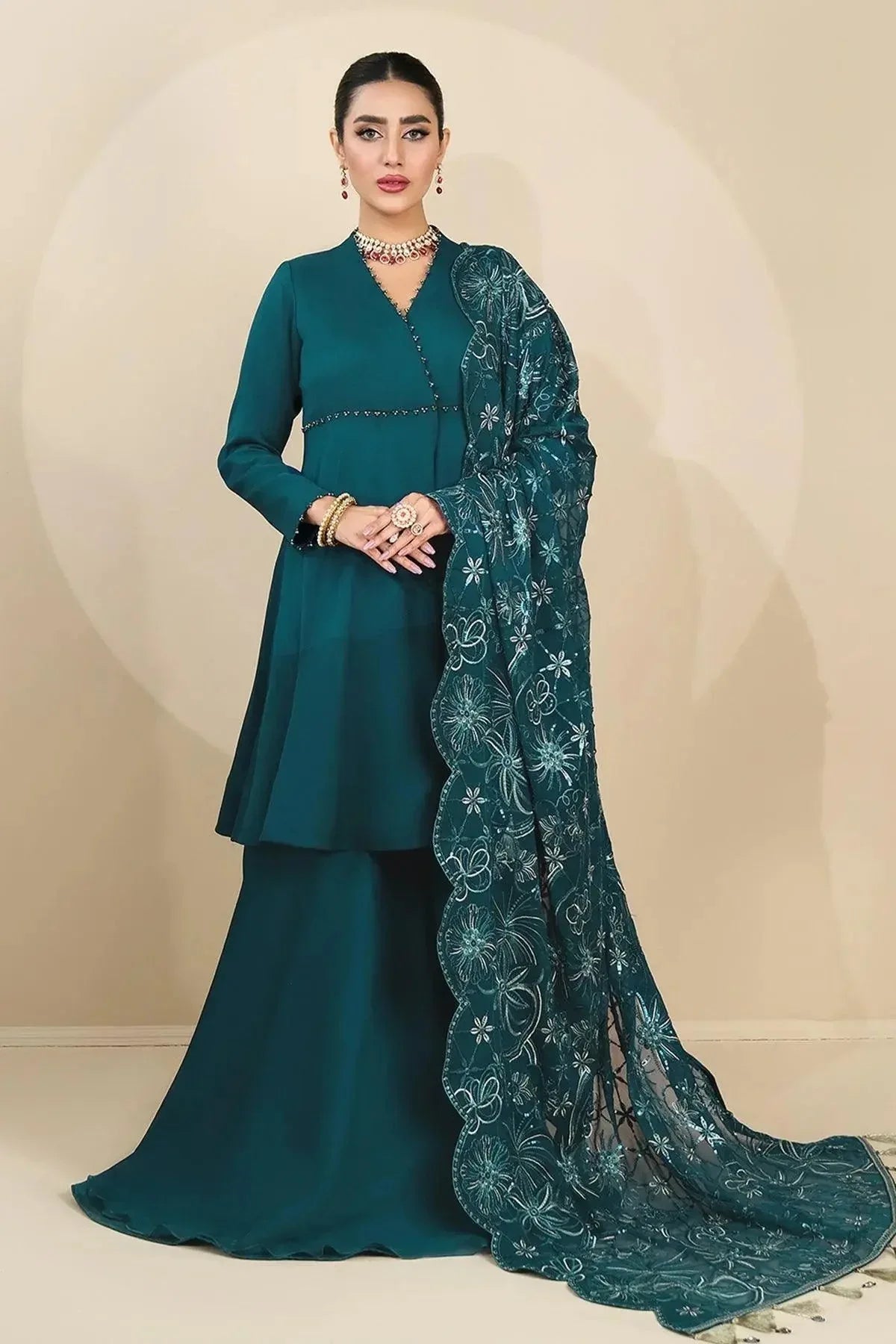 Alizeh | Ready to wear | Sea Green Pepplum 3 piece - RTW1015 - Aqsa Fabrics