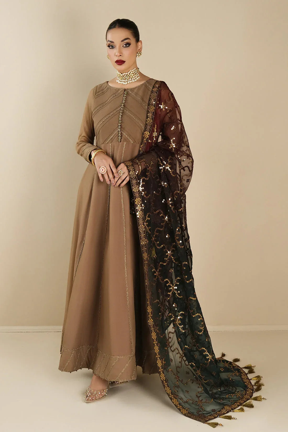 Alizeh | Formals Collection | Rose Beige Dress 3 piece - RTW1017 - Aqsa Fabrics
