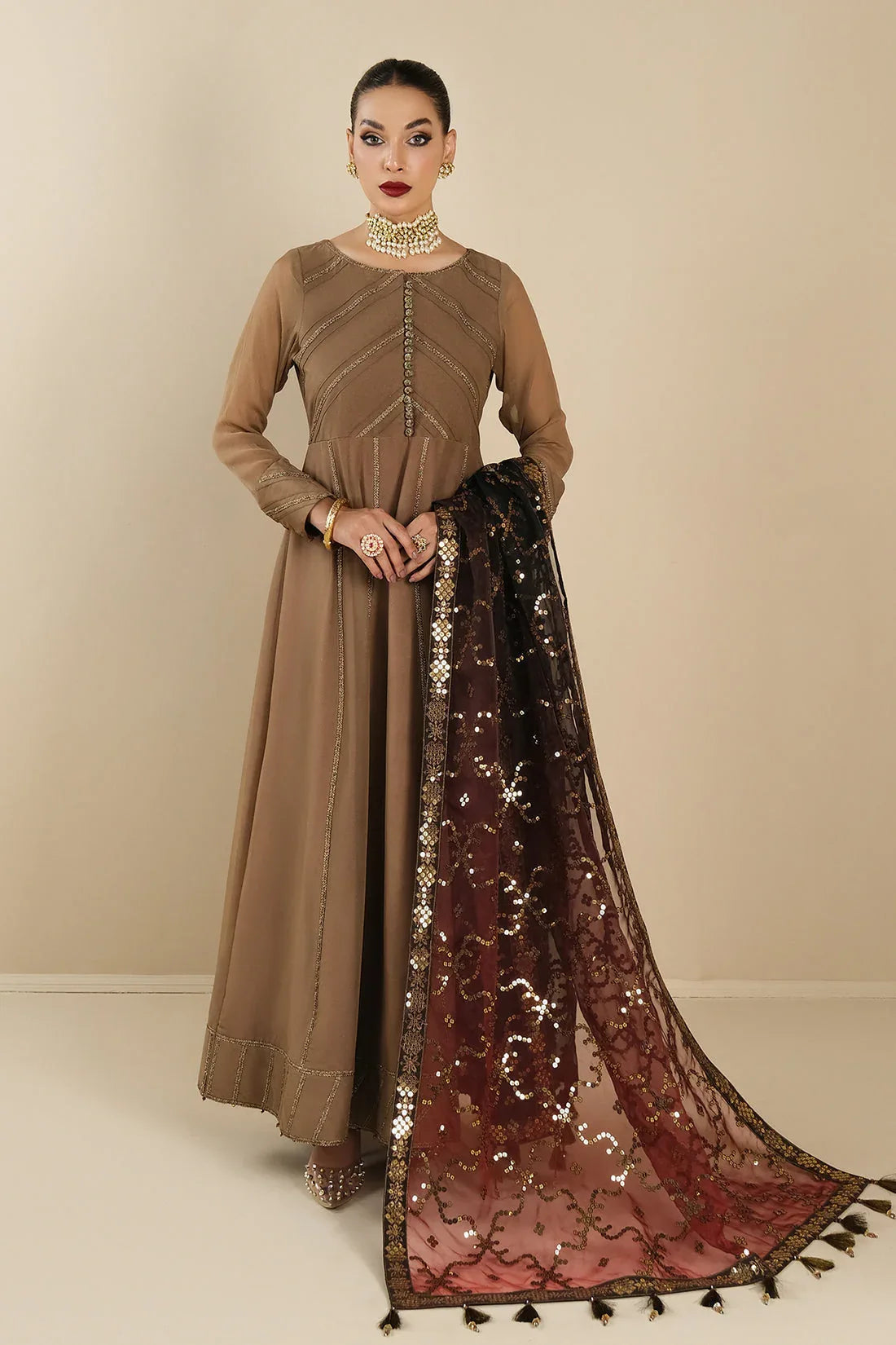 Alizeh | Formals Collection | Rose Beige Dress 3 piece - RTW1017 - Aqsa Fabrics