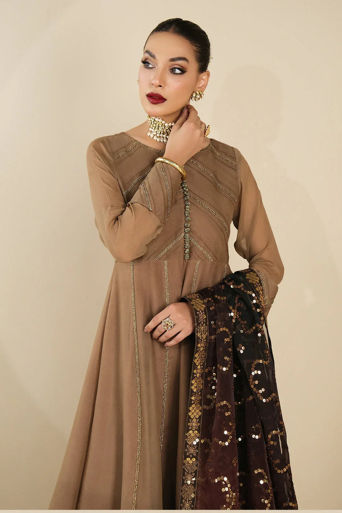 Alizeh | Formals Collection | Rose Beige Dress 3 piece - RTW1017 - Aqsa Fabrics