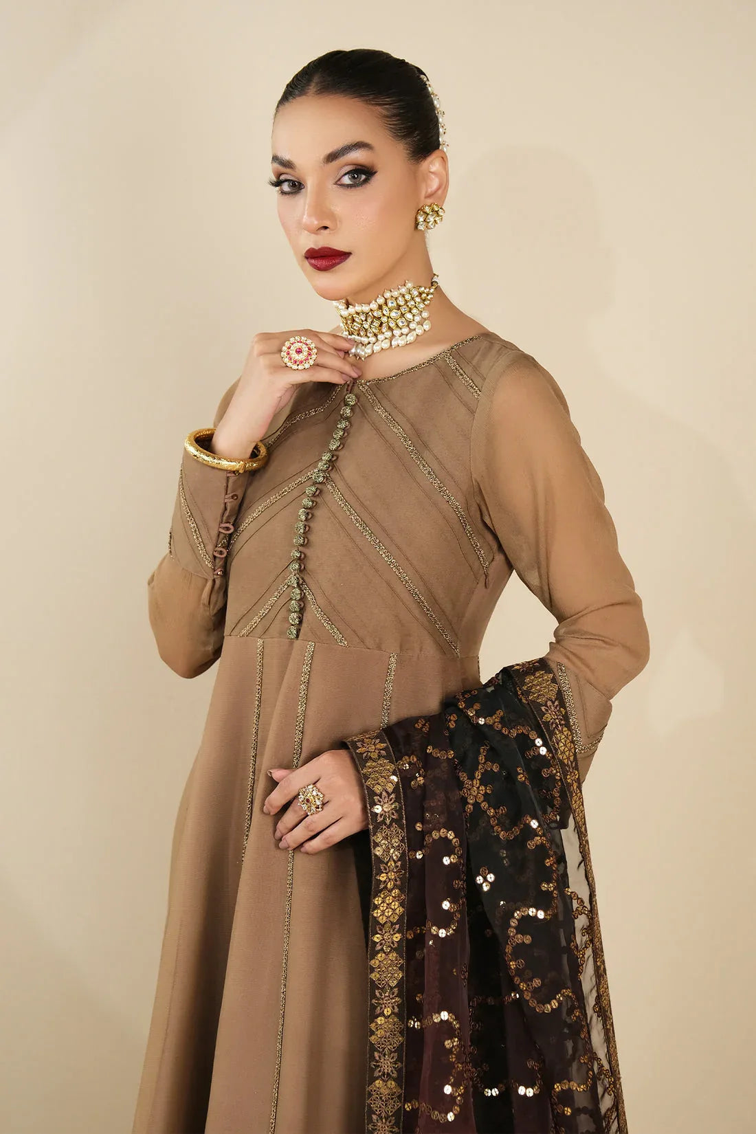 Alizeh | Formals Collection | Rose Beige Dress 3 piece - RTW1017 - Aqsa Fabrics