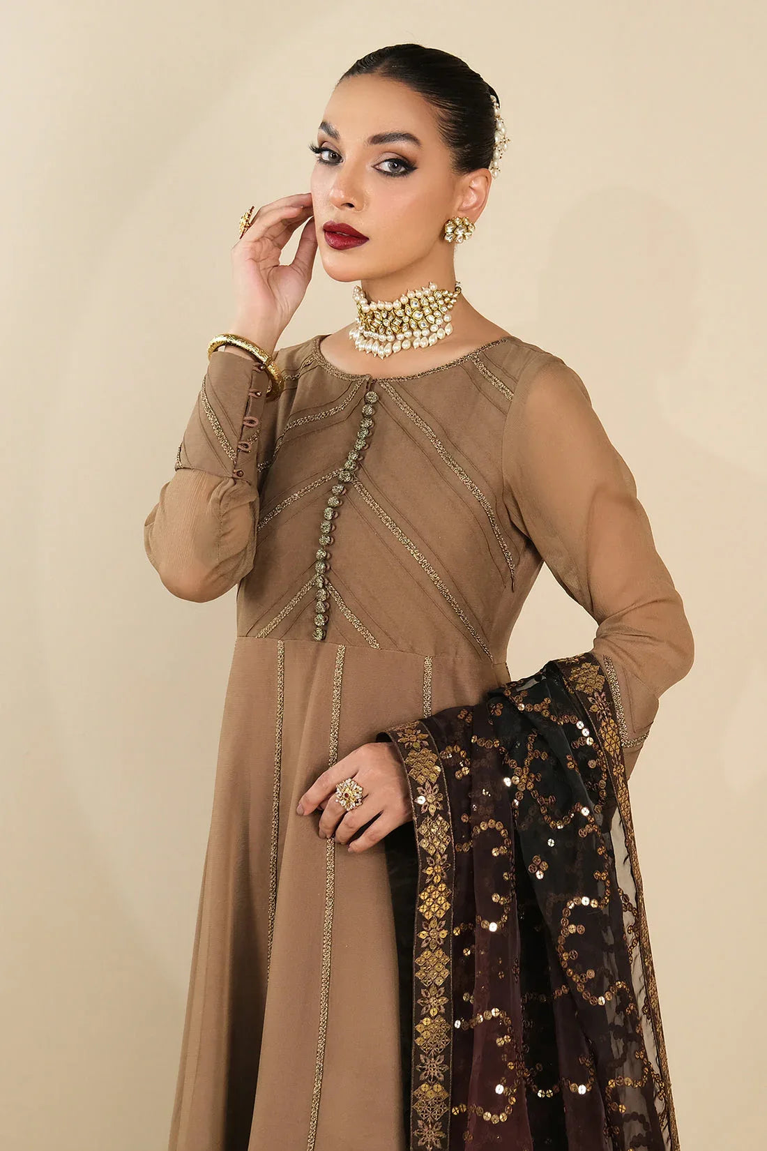 Alizeh | Formals Collection | Rose Beige Dress 3 piece - RTW1017 - Aqsa Fabrics