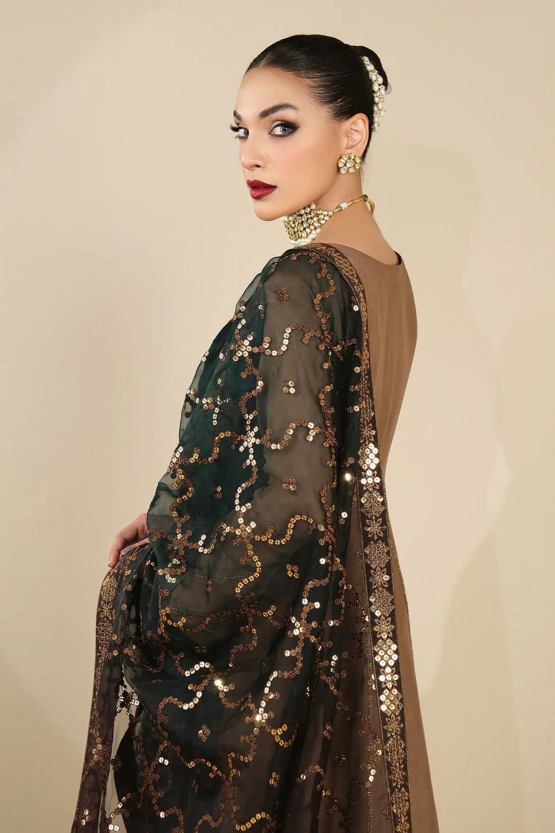 Alizeh | Formals Collection | Rose Beige Dress 3 piece - RTW1017 - Aqsa Fabrics