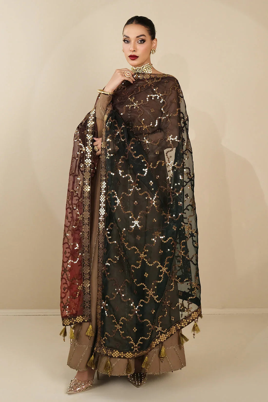 Alizeh | Formals Collection | Rose Beige Dress 3 piece - RTW1017 - Aqsa Fabrics