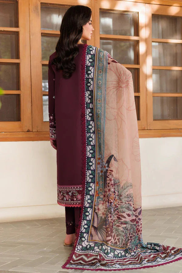 Farasha | Summer Weaves Embroidered Lawn | Burgandy Rush - Aqsa Fabrics