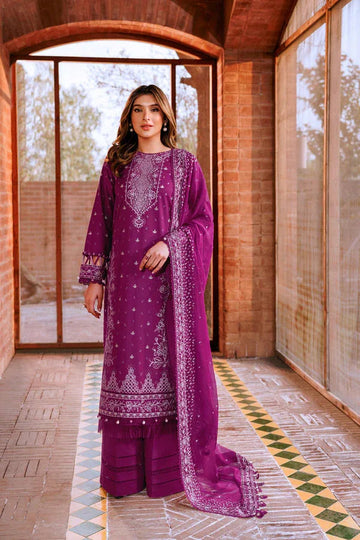 Farasha | Dastoor Embroidered Lawn SS24 | TEMPTING BERY - Aqsa Fabrics