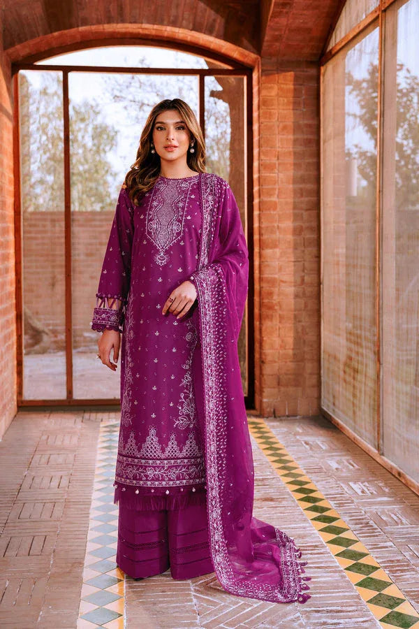 Farasha | Dastoor Embroidered Lawn SS24 | TEMPTING BERY - Aqsa Fabrics