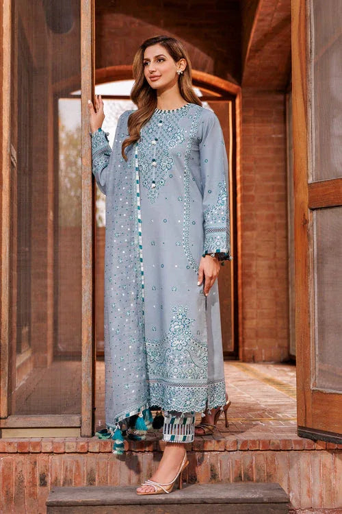 Farasha | Dastoor Embroidered Lawn SS24 | BERYL GREY - Aqsa Fabrics