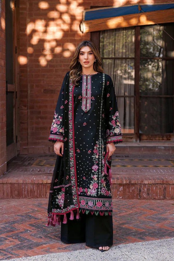 Farasha | Dastoor Embroidered Lawn SS24 | ORNATE NOIR - Aqsa Fabrics
