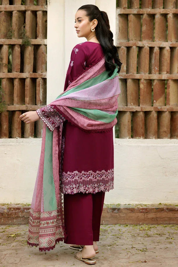 Farasha | Summer Weaves Embroidered Lawn | Satin Ruby - Aqsa Fabrics