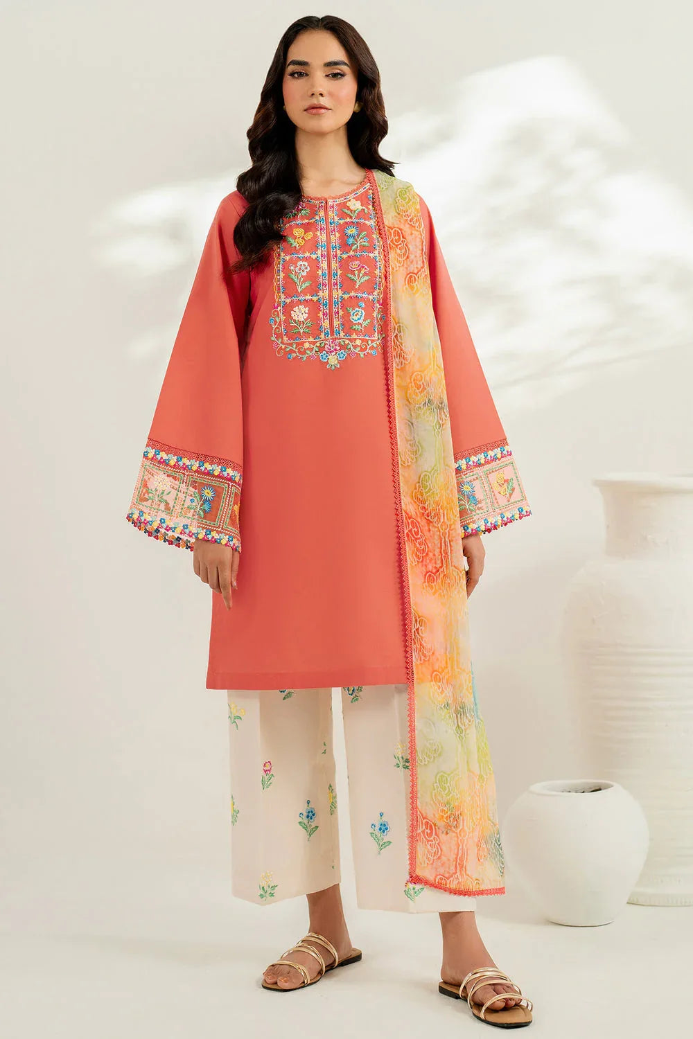 Farasha | Thread Lines Embroidered | Suncharm Glow - Aqsa Fabrics