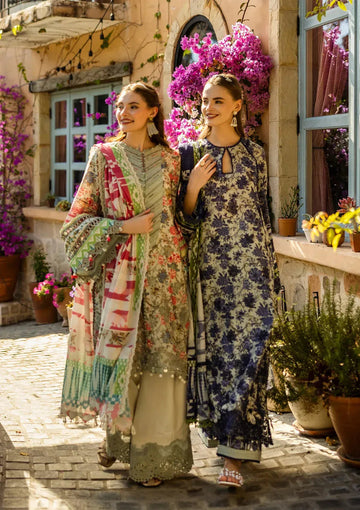 Elaf Premium | Print Chikankari 25 | ELK-01A BLUE BLOSSOM - Aqsa Fabrics