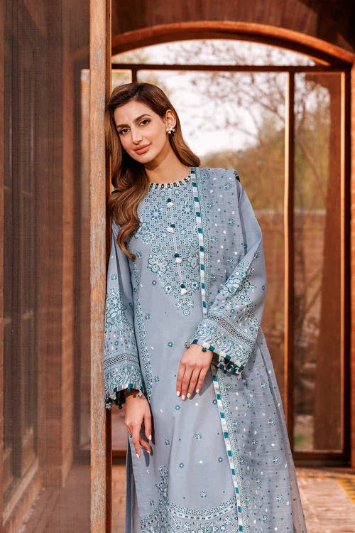 Farasha | Dastoor Embroidered Lawn SS24 | BERYL GREY - Aqsa Fabrics