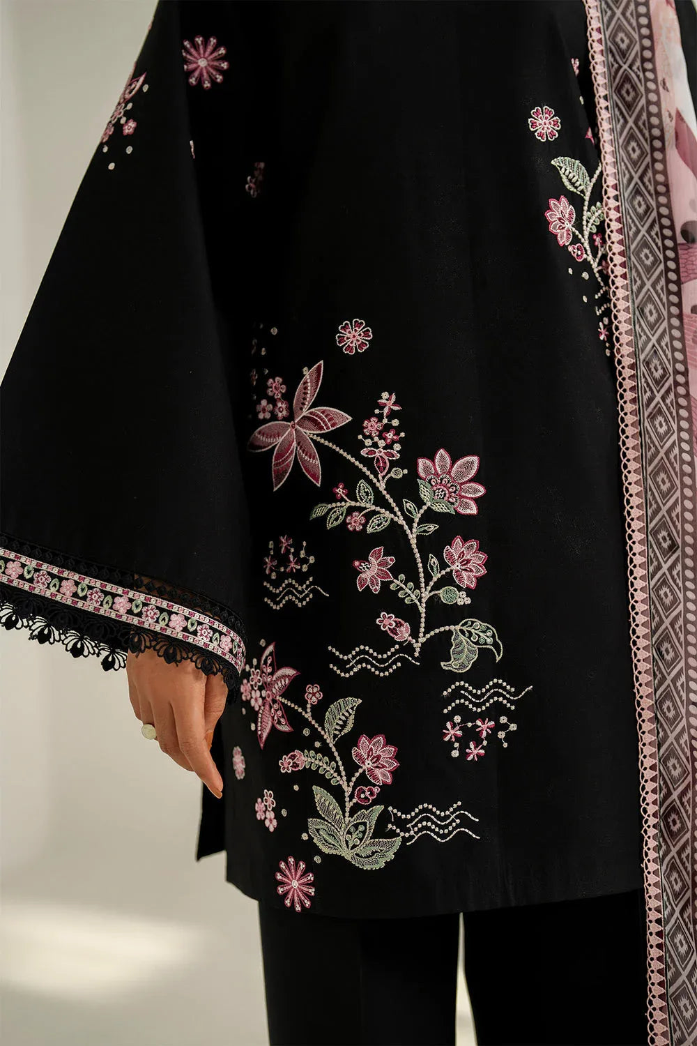 Farasha | Thread Lines Embroidered | Floral Meadow - Aqsa Fabrics