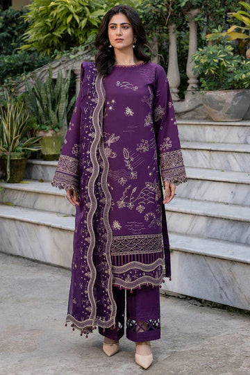 Farasha | Summer Weaves Embroidered Lawn | Raven Plum - Aqsa Fabrics