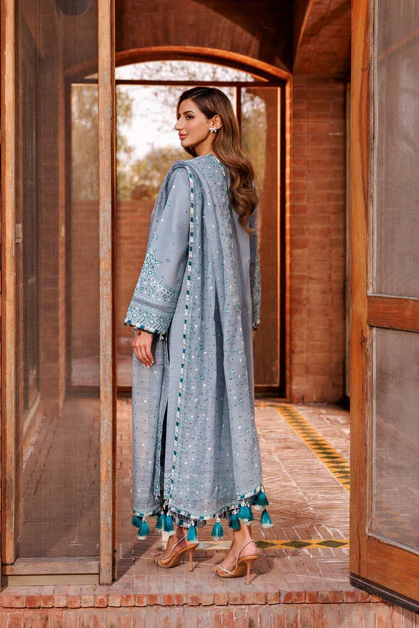 Farasha | Dastoor Embroidered Lawn SS24 | BERYL GREY - Aqsa Fabrics