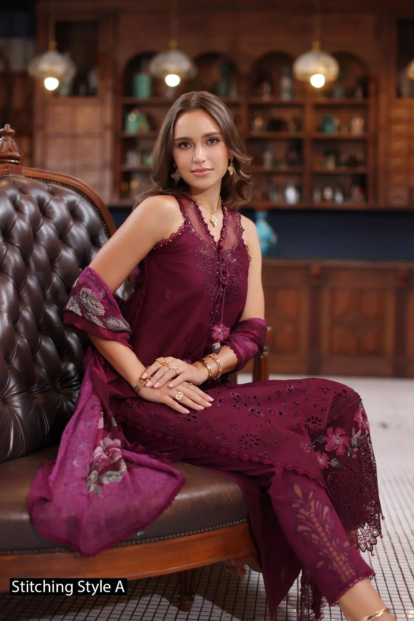 Noor by Saadia Asad | Eid Luxury Schiffli Laserkari 25 | D12- Plum - Aqsa Fabrics