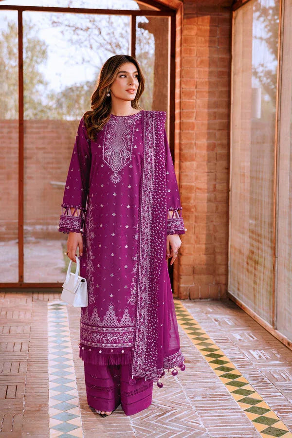 Farasha | Dastoor Embroidered Lawn SS24 | TEMPTING BERY - Aqsa Fabrics