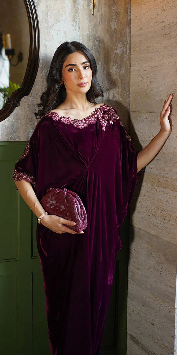 Erum Khan | Velvet Wisper | Wine Whisper - Aqsa Fabrics