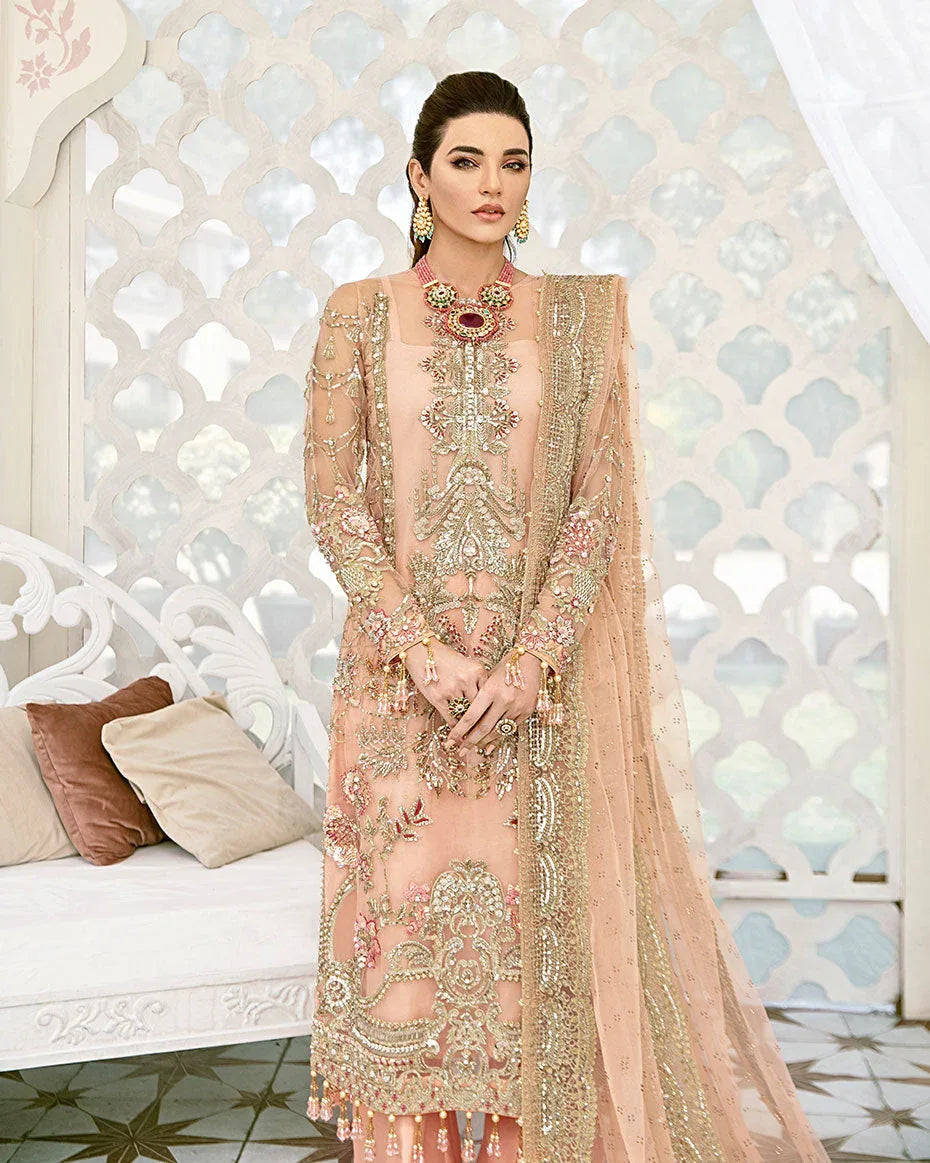 Gulaal | Wedding Formals | VOIR EMBROIDERED NET 3-PIECE SUIT WS-07 - FLEUR DE ROSE WEDDING FORMALS - Aqsa Fabrics