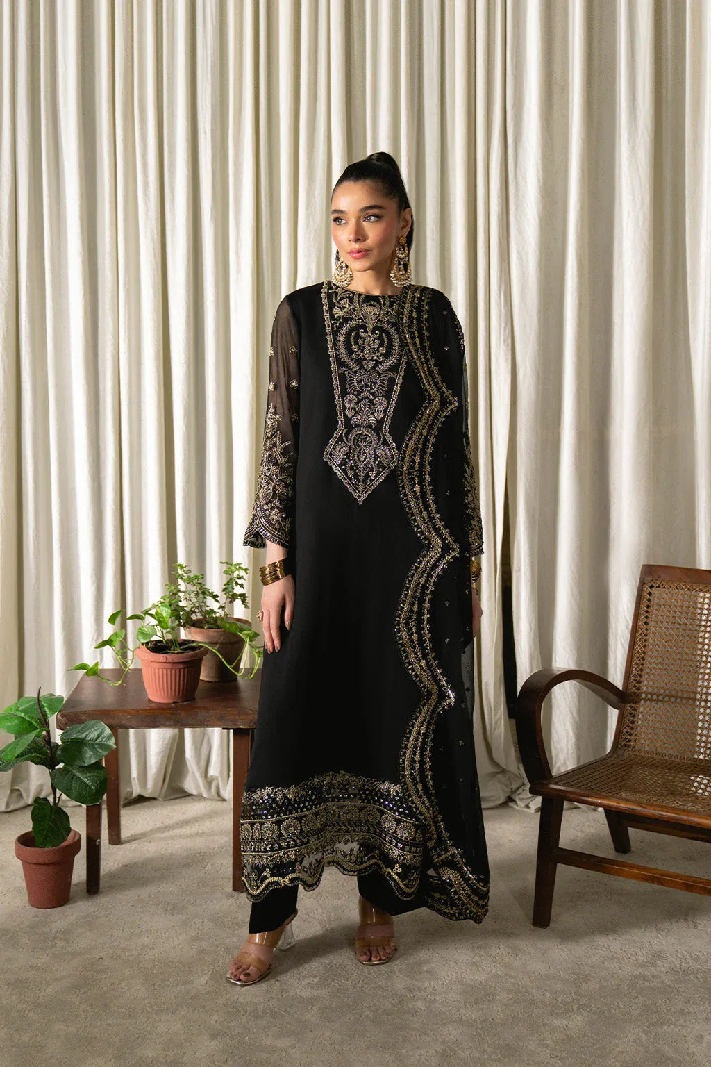 Neeshay | Ready to Wear Chiffon | RTW-CHFN-03 Black - Aqsa Fabrics
