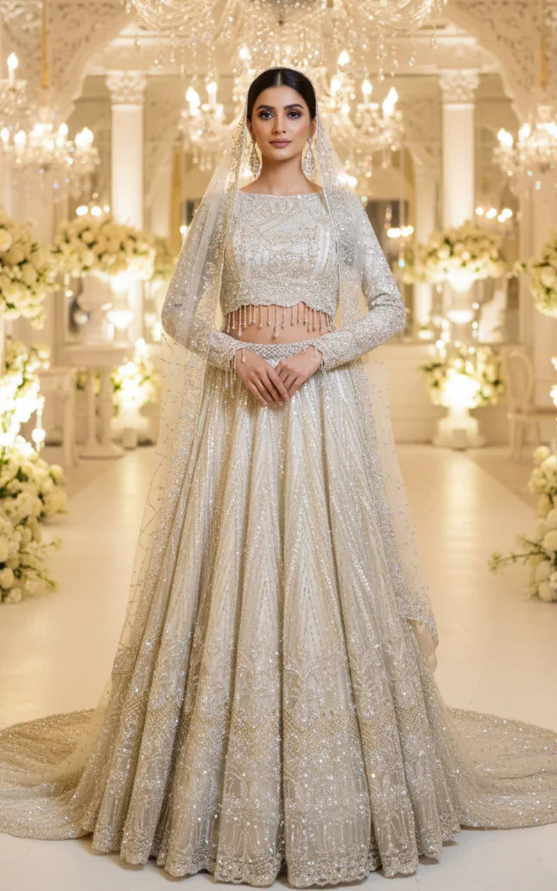 Embroidered Blouse with Lehenga and Dupatta