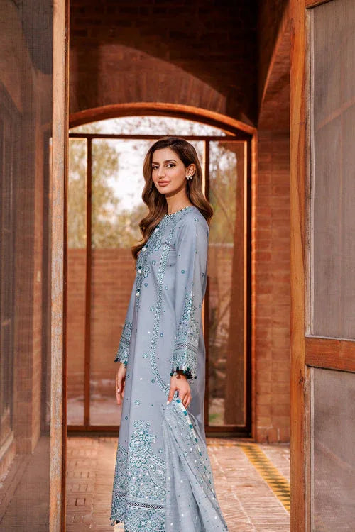 Farasha | Dastoor Embroidered Lawn SS24 | BERYL GREY - Aqsa Fabrics
