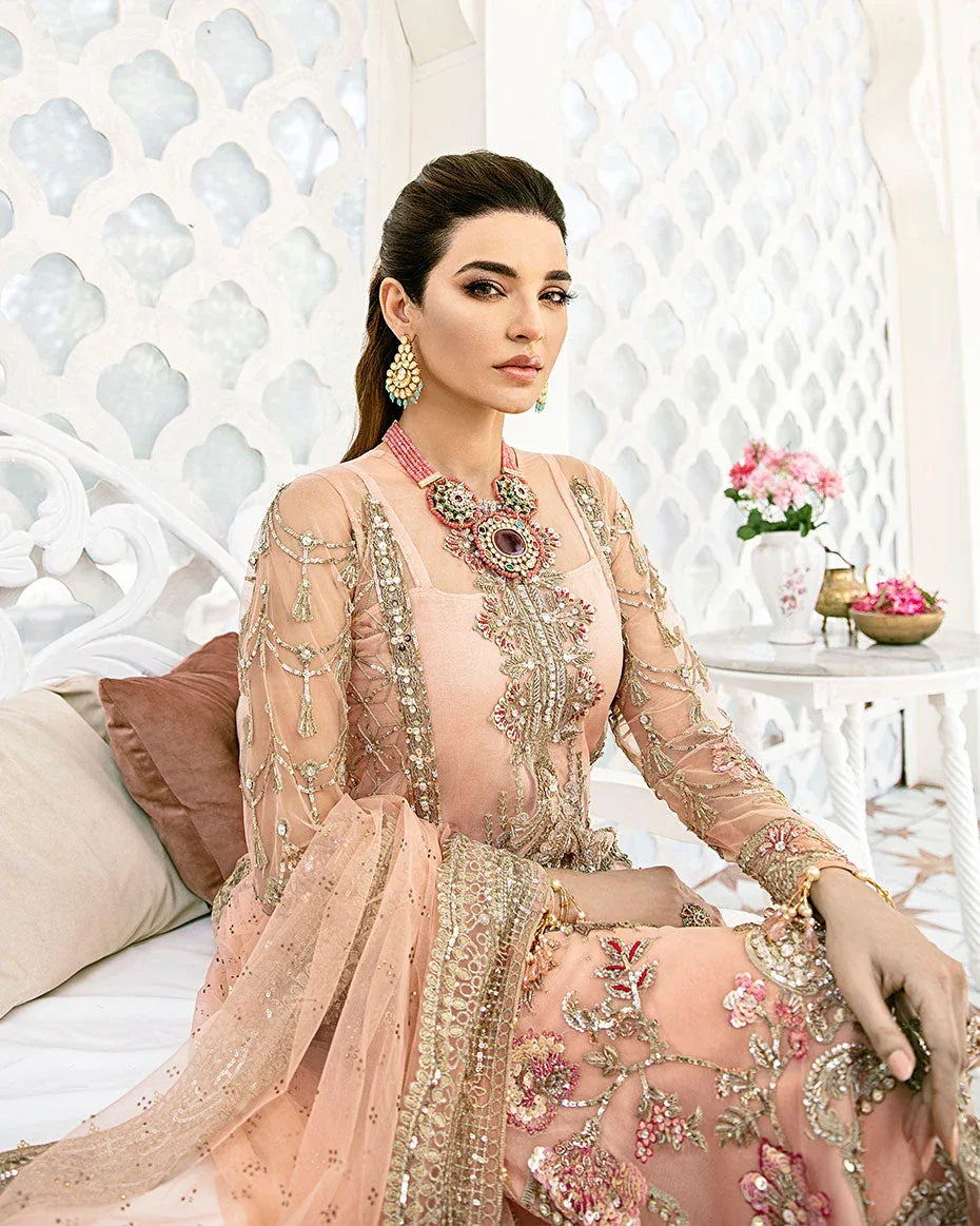 Gulaal | Wedding Formals | VOIR EMBROIDERED NET 3-PIECE SUIT WS-07 - FLEUR DE ROSE WEDDING FORMALS - Aqsa Fabrics