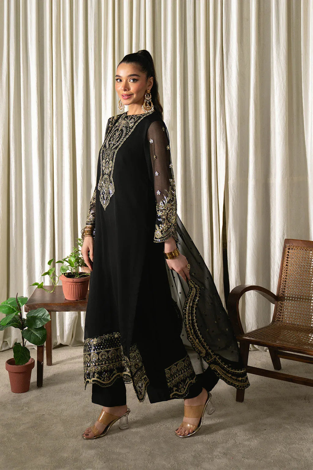 Neeshay | Ready to Wear Chiffon | RTW-CHFN-03 Black - Aqsa Fabrics