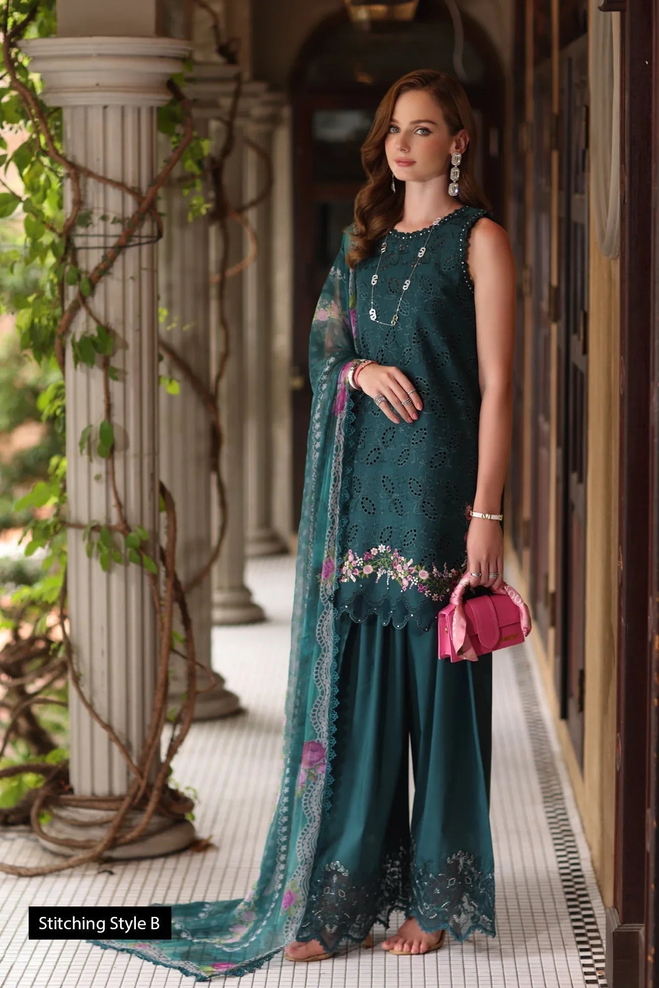 Noor by Saadia Asad | Eid Luxury Schiffli Laserkari 25 | D5- Teal - Aqsa Fabrics
