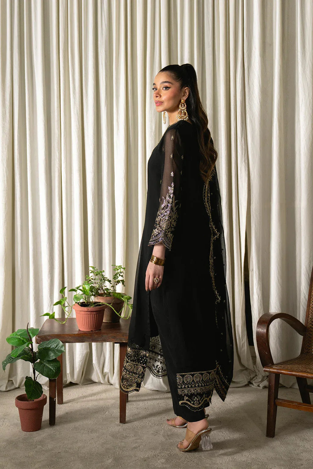 Neeshay | Ready to Wear Chiffon | RTW-CHFN-03 Black - Aqsa Fabrics