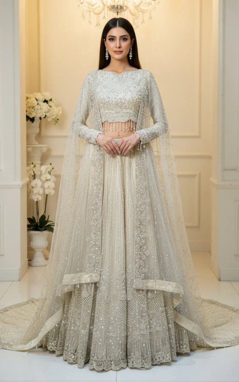 Embroidered Blouse with Lehenga and Dupatta