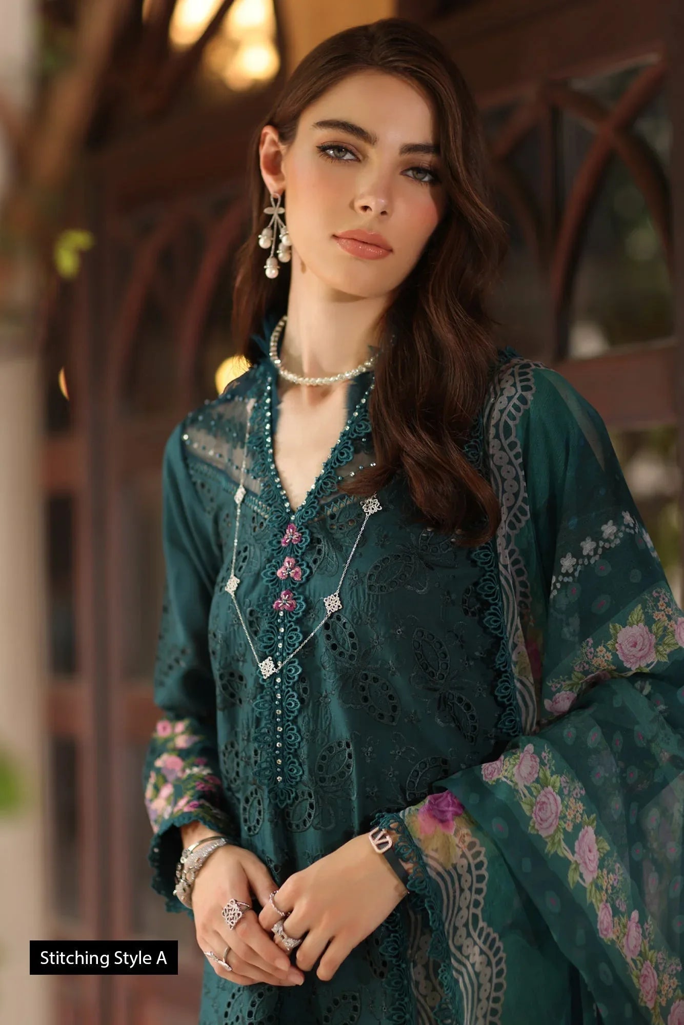 Noor by Saadia Asad | Eid Luxury Schiffli Laserkari 25 | D5- Teal - Aqsa Fabrics