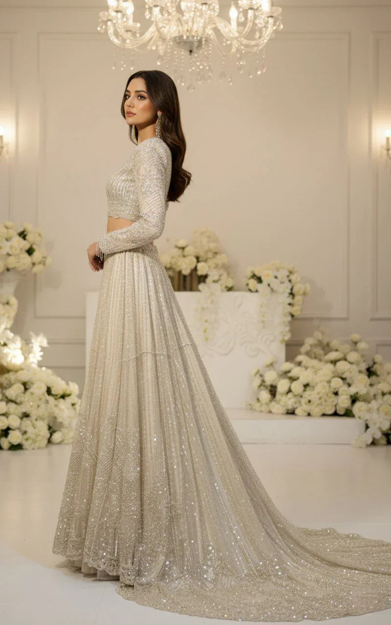 Embroidered Blouse with Lehenga and Dupatta