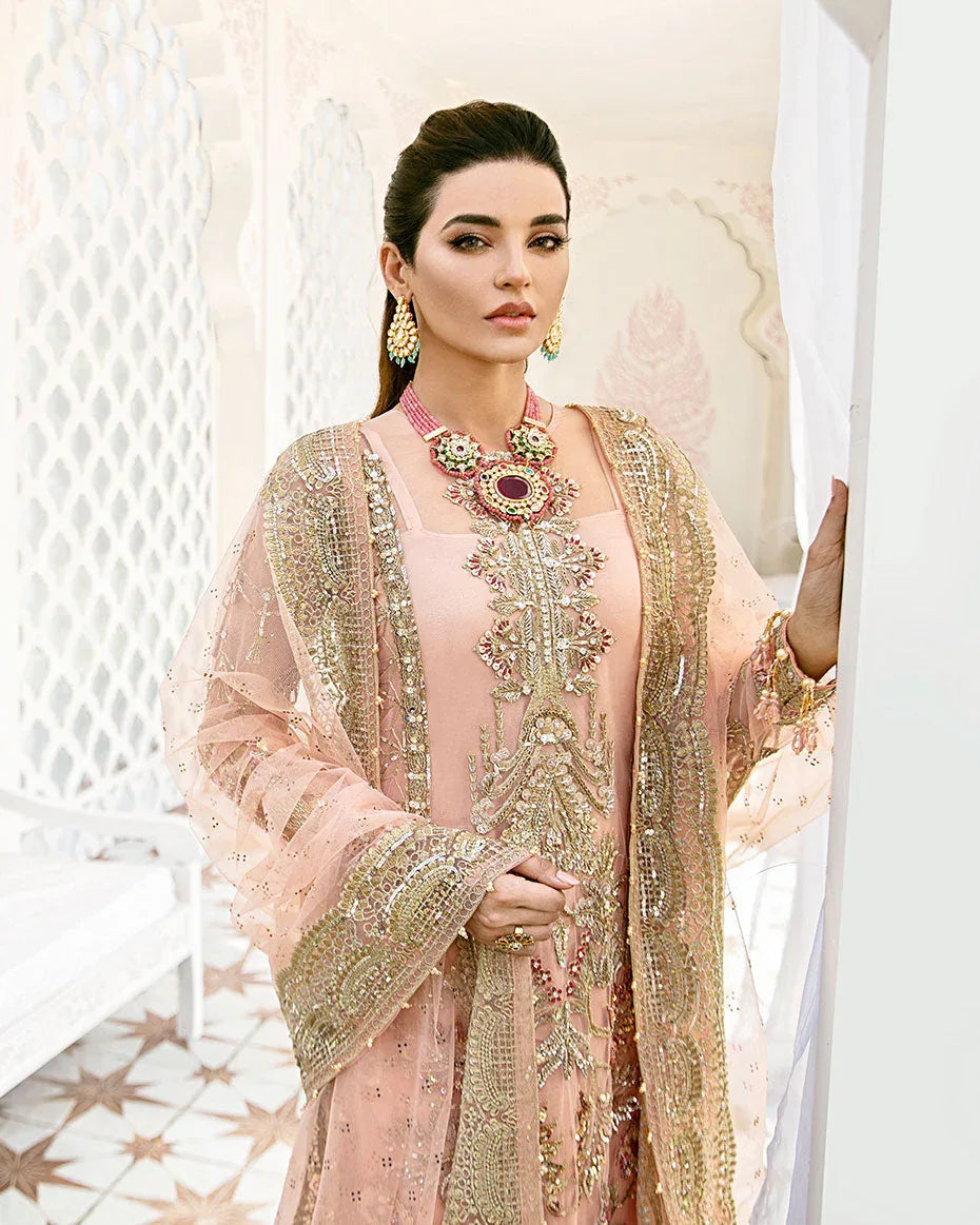 Gulaal | Wedding Formals | VOIR EMBROIDERED NET 3-PIECE SUIT WS-07 - FLEUR DE ROSE WEDDING FORMALS - Aqsa Fabrics