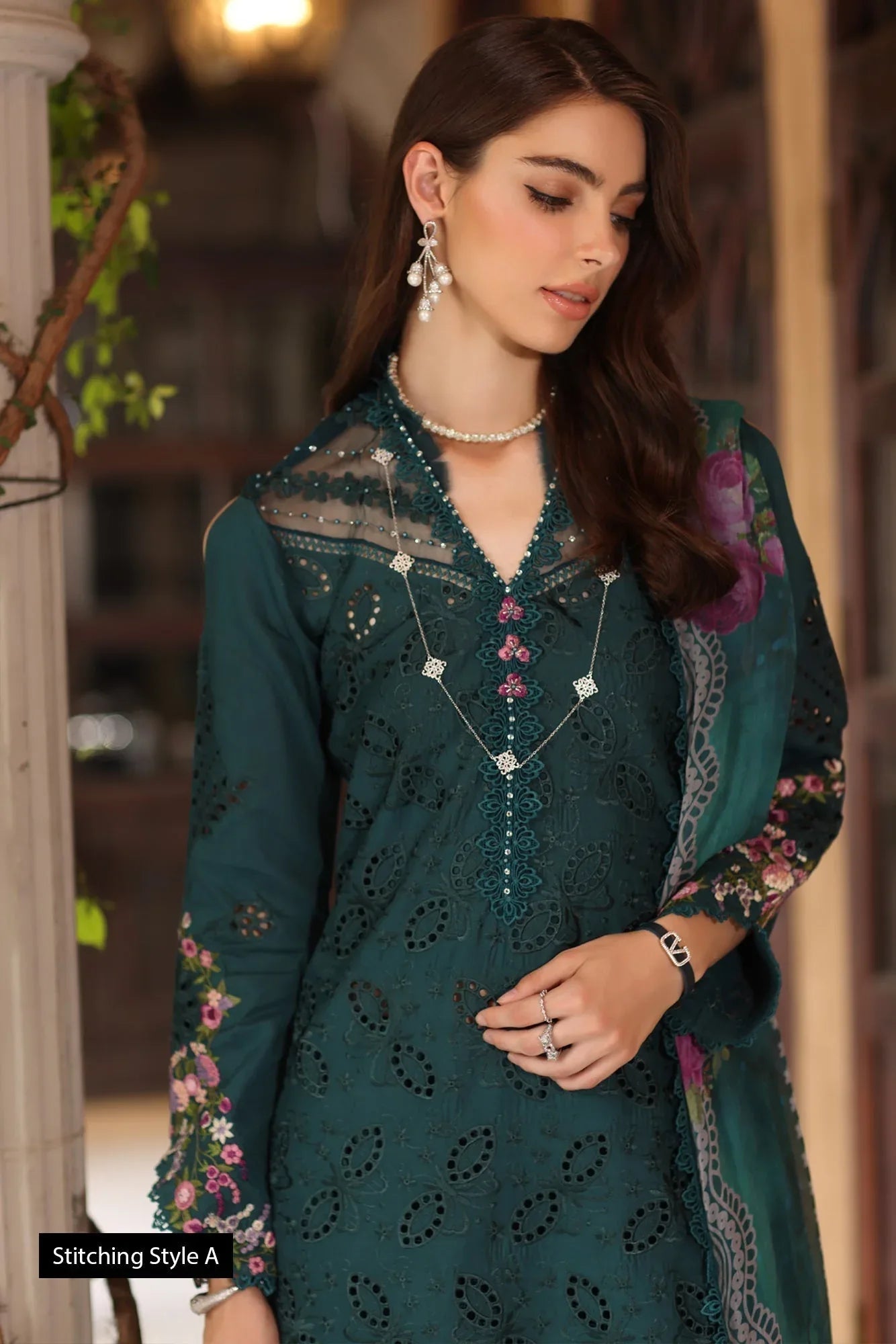 Noor by Saadia Asad | Eid Luxury Schiffli Laserkari 25 | D5- Teal - Aqsa Fabrics