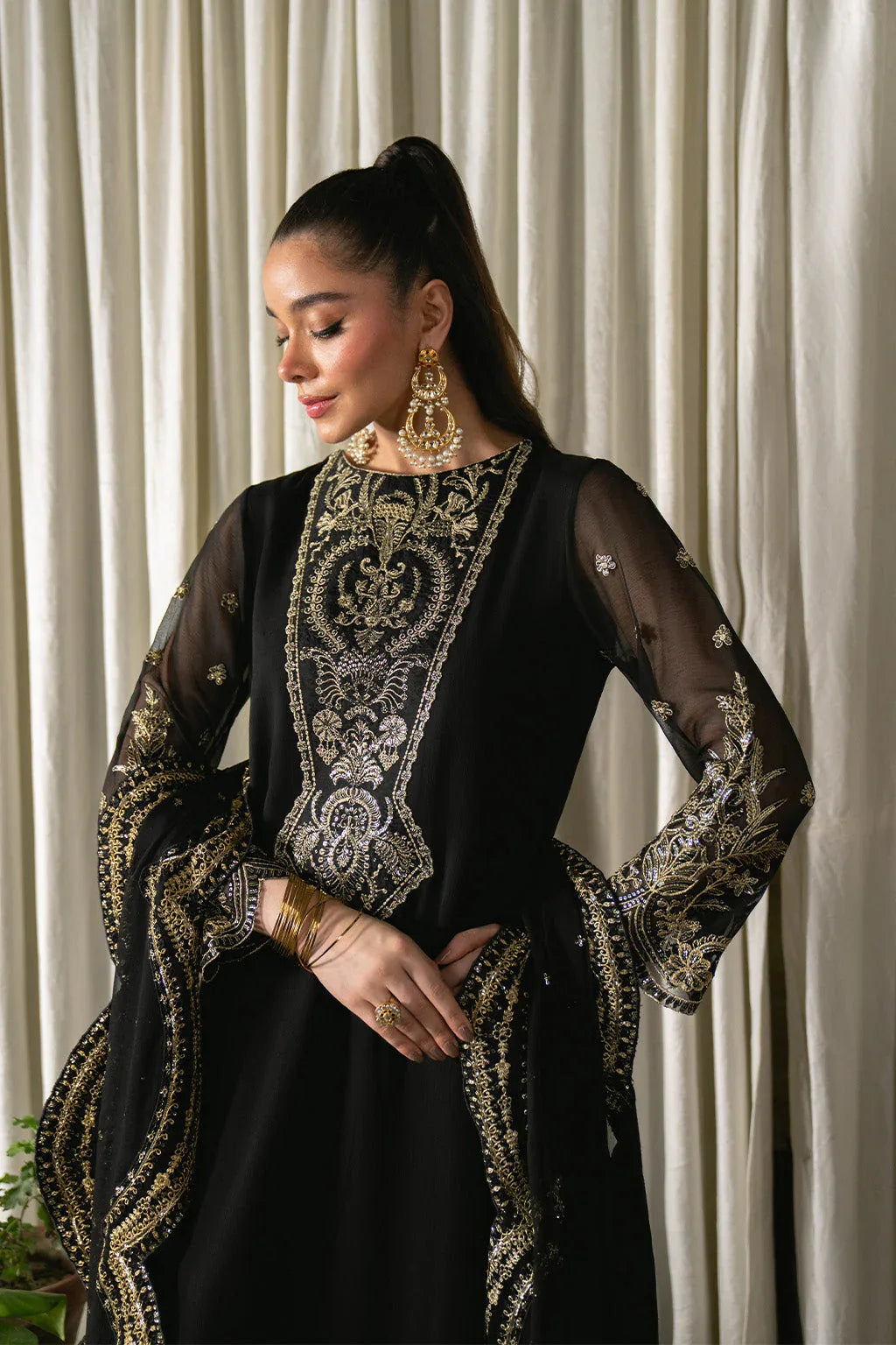 Neeshay | Ready to Wear Chiffon | RTW-CHFN-03 Black - Aqsa Fabrics