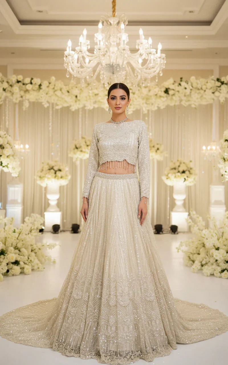 Embroidered Blouse with Lehenga and Dupatta