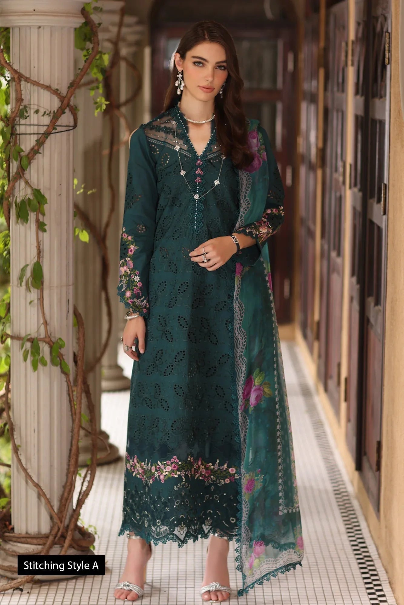 Noor by Saadia Asad | Eid Luxury Schiffli Laserkari 25 | D5- Teal - Aqsa Fabrics