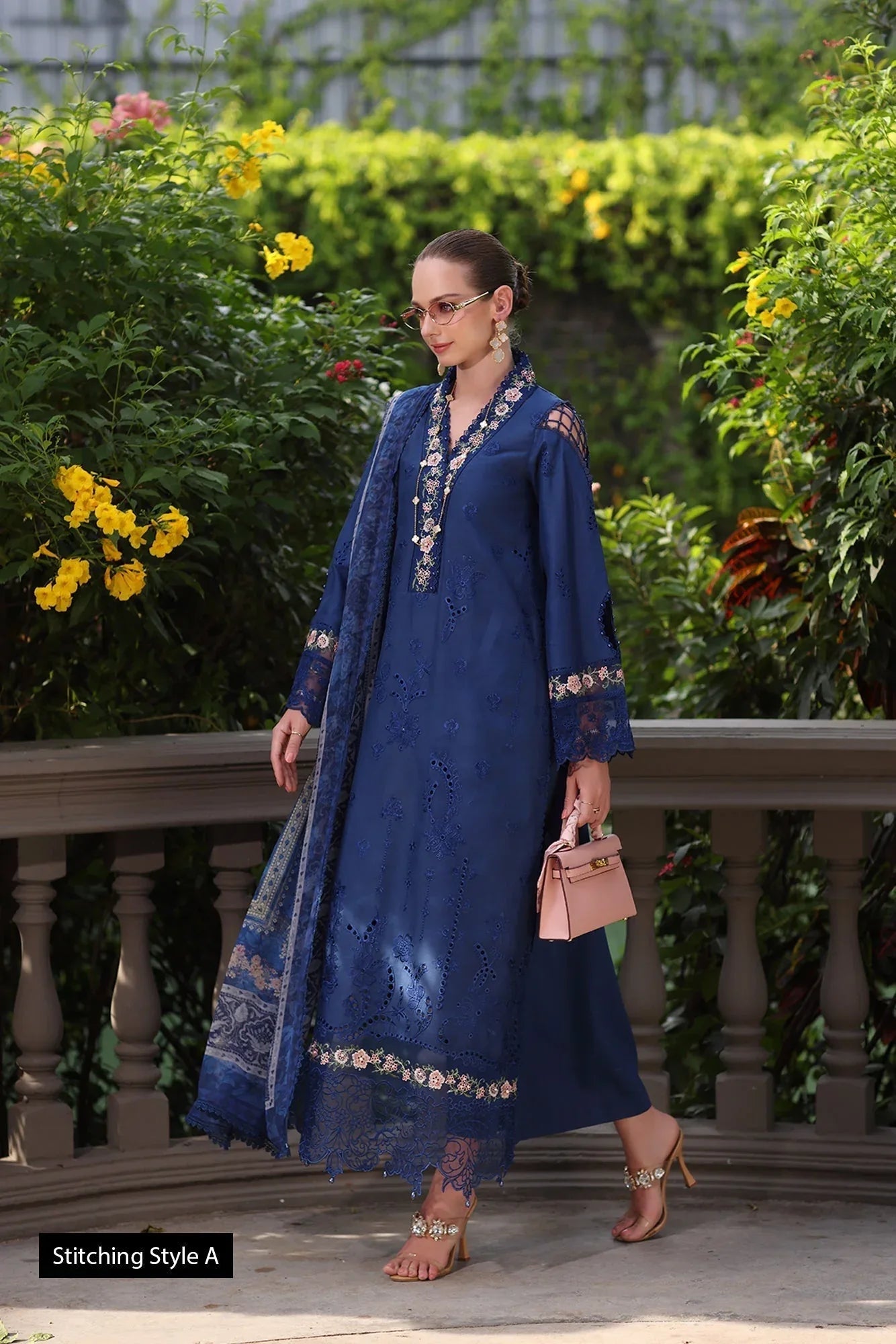 Noor by Saadia Asad | Eid Luxury Schiffli Laserkari 25 | D10- Royal Blue - Aqsa Fabrics