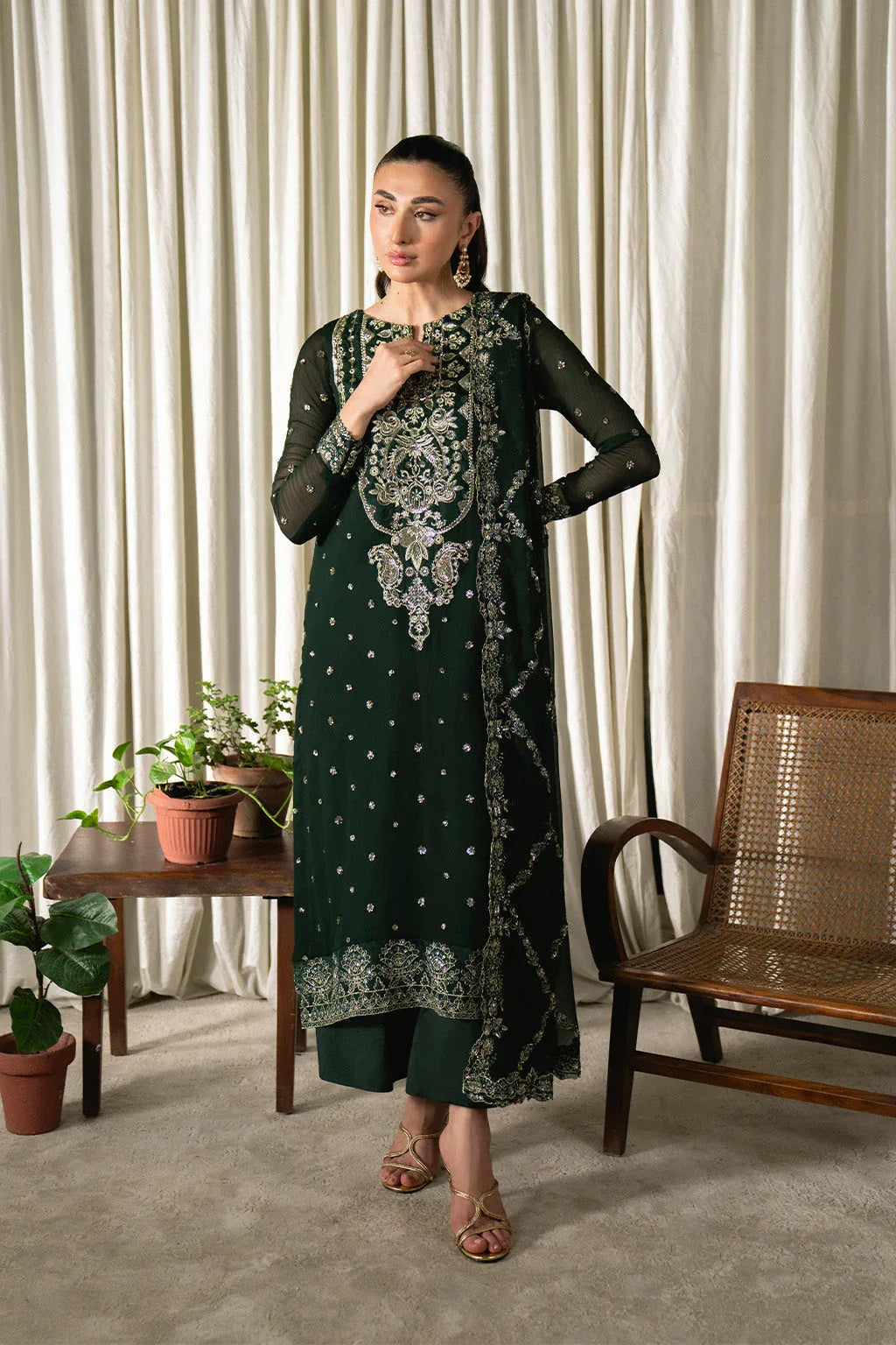 Neeshay | Ready to Wear Chiffon | RTW-CHFN-04 Green - Aqsa Fabrics