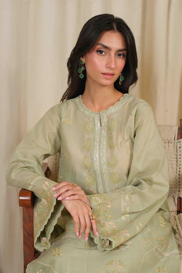 Noor by Saadia Asad | Noor Pret 25 | D4 - Muted Green - Aqsa Fabrics