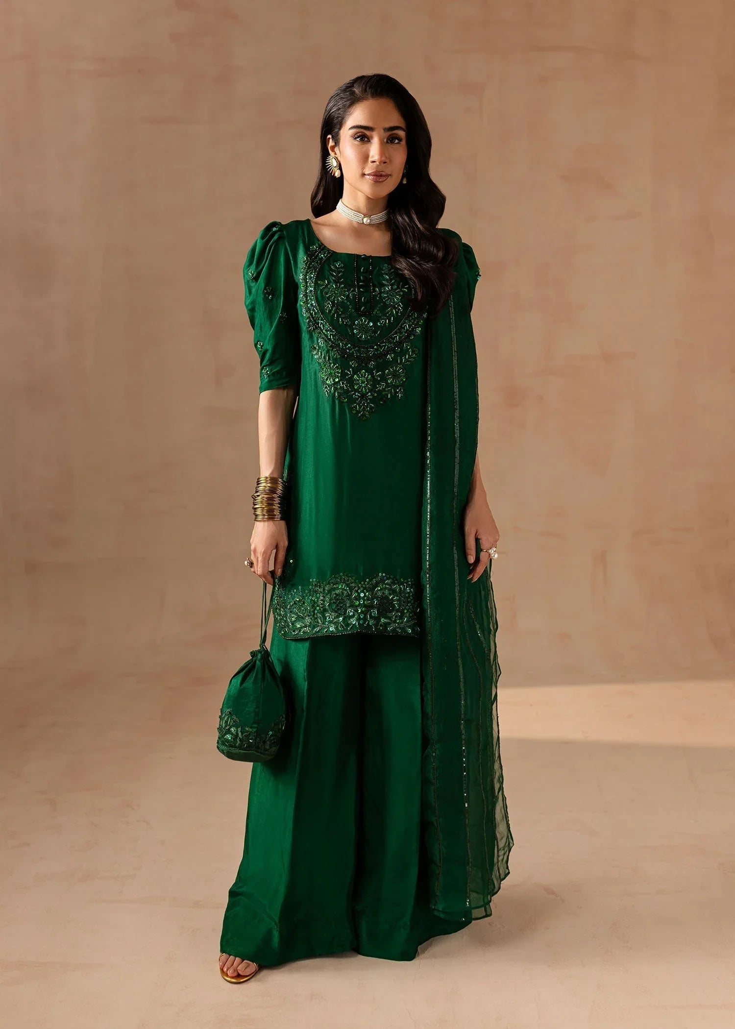 Maria Osama Khan | Noir Bliss Luxury Formals | Emerald Green - Aqsa Fabrics