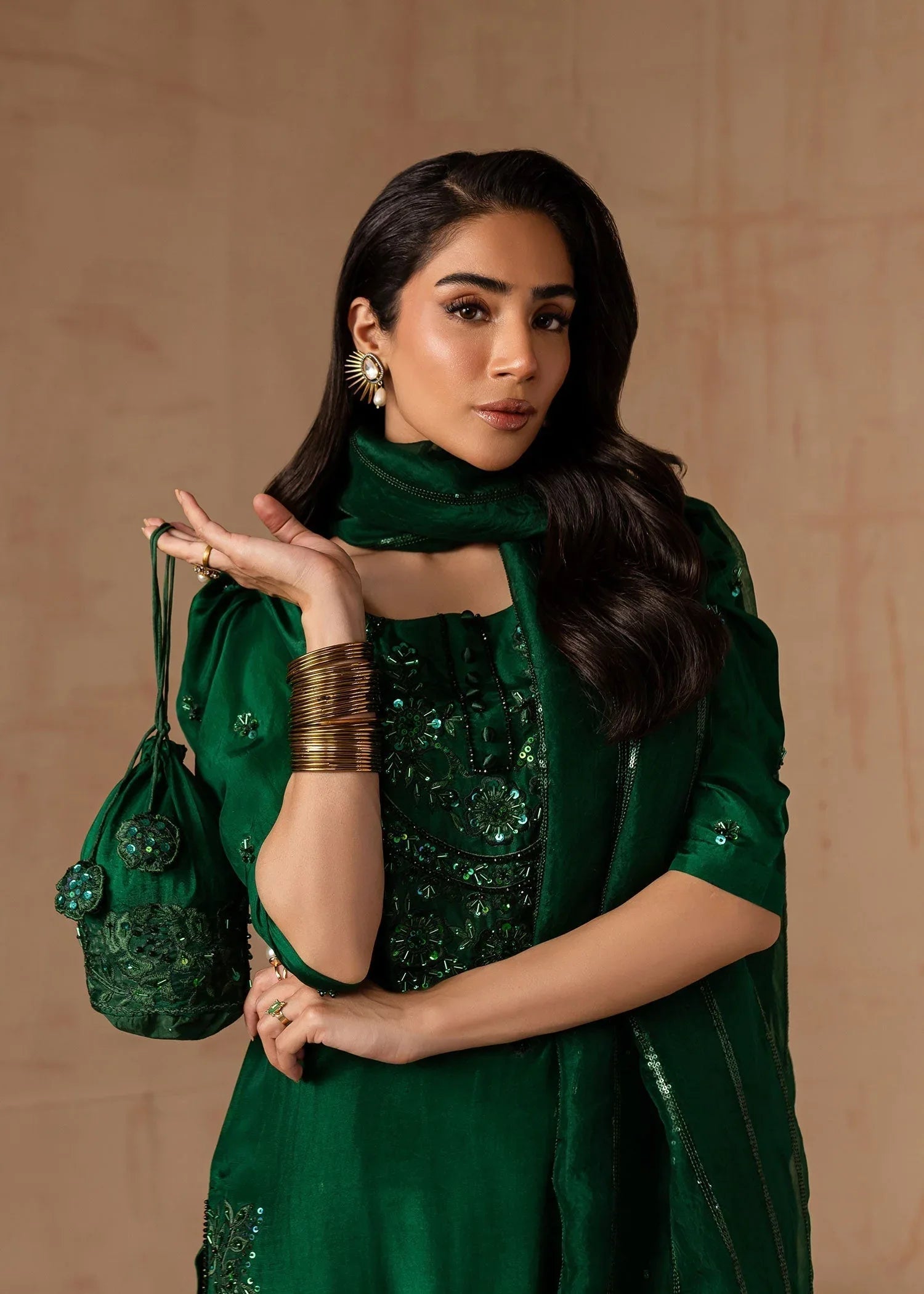 Maria Osama Khan | Noir Bliss Luxury Formals | Emerald Green - Aqsa Fabrics