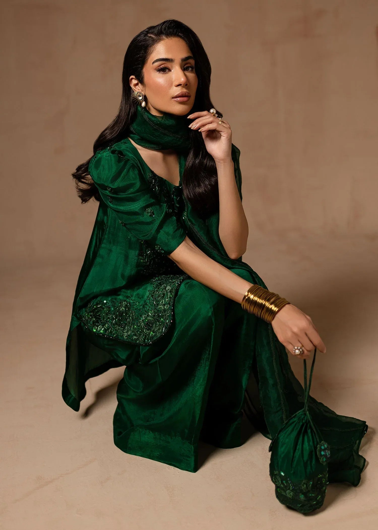 Maria Osama Khan | Noir Bliss Luxury Formals | Emerald Green - Aqsa Fabrics