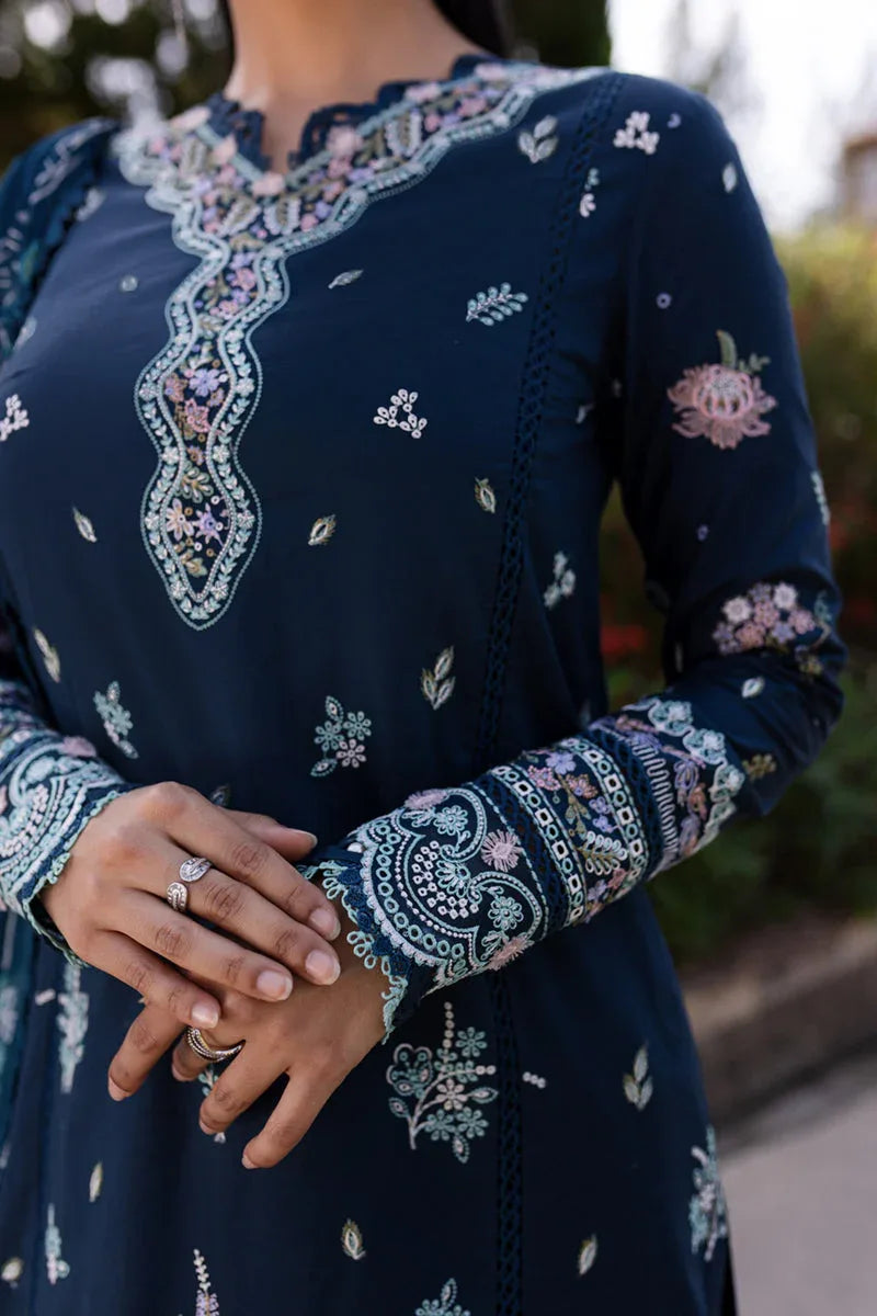 Qalamkar | Q Line Lawn 25 | QM-01 Bleu - Aqsa Fabrics