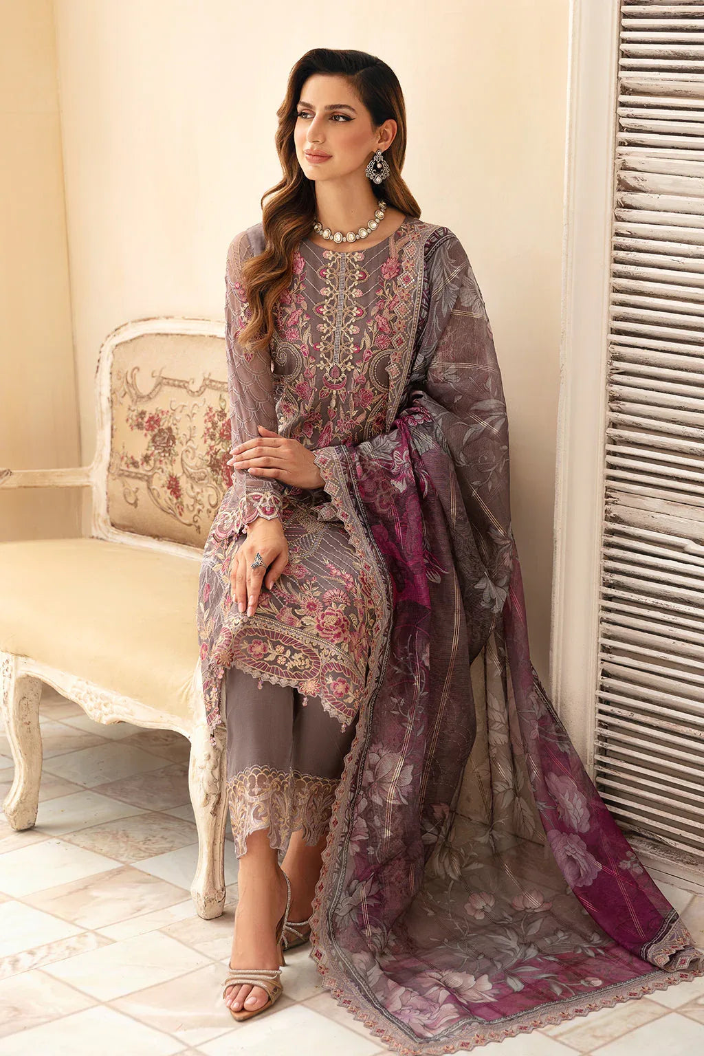 Ramsha | Chevron Chiffon Collection | A-908 - Aqsa Fabrics