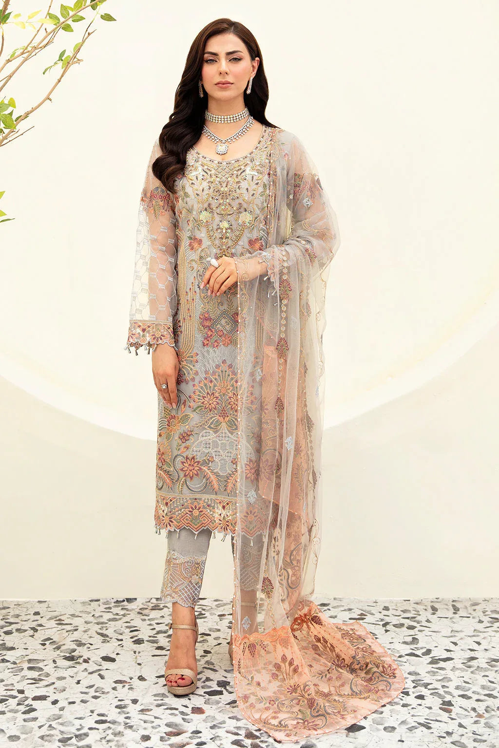 Ramsha | Minhal Organza Collection | M-909 - Aqsa Fabrics