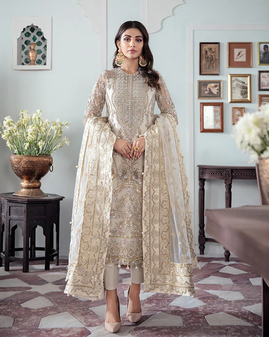 Gulaal | Wedding Formals | Mehr Embroidered Net 3-Piece Suit WS-19 - Aqsa Fabrics